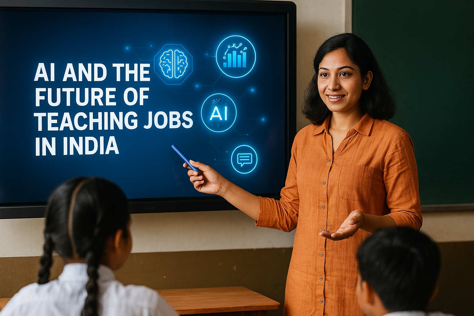 Teacher explaining AI and the future of teaching jobs in India - will AI replace teaching jobs in India