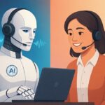 Illustration showing AI and a human agent working together on customer support, representing how AI transforms the industry — answering the question “Will AI replace customer support jobs."